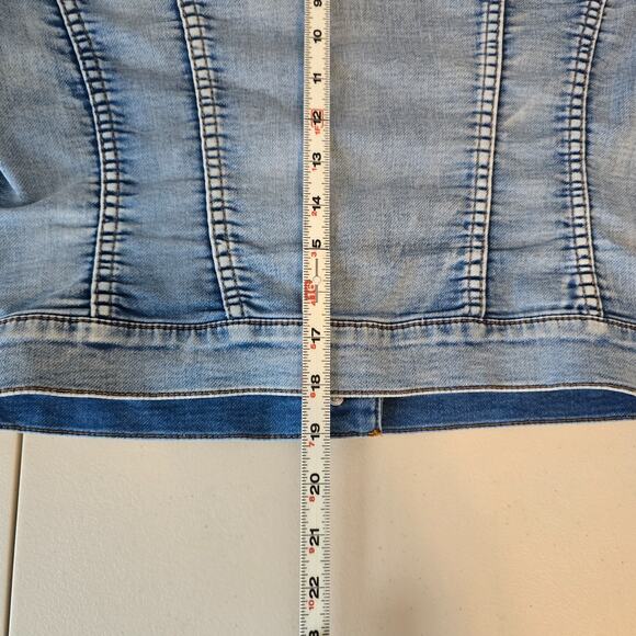 Jessica Simpson Cropped Jean Jacket Women's L Blue Acid Wash - Picture 11 of 16